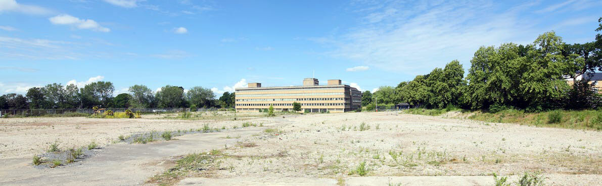 A wide view of the vacant site