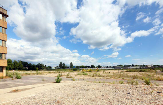Looking across the vacant site